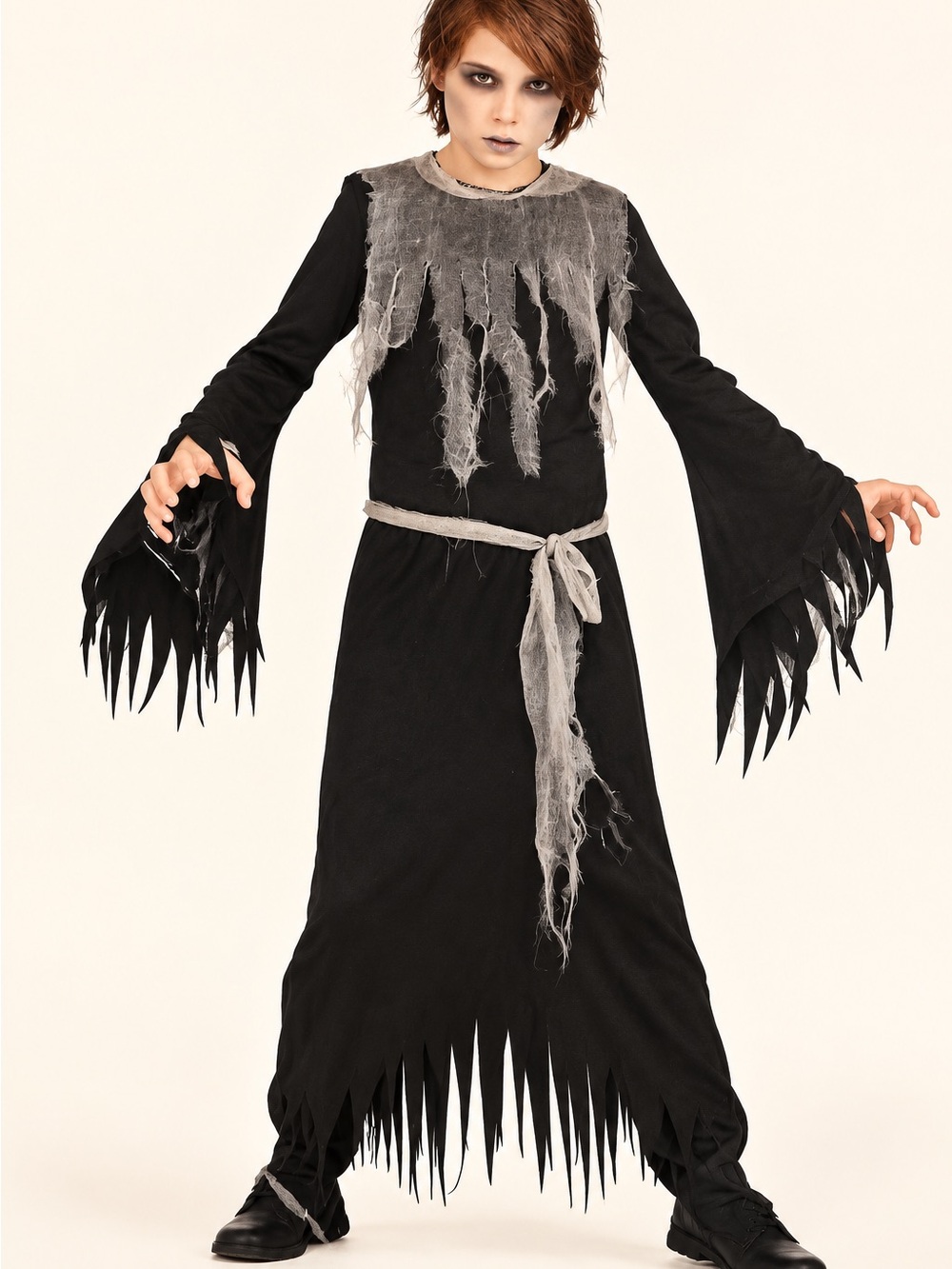 Kids Zombie Grim Reaper Halloween Costume / Spooky Black & Gray Costume